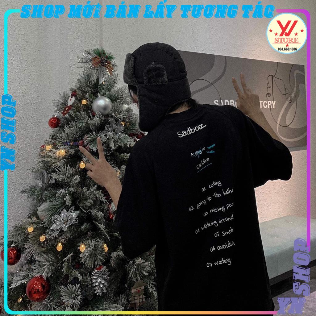 Áo thun tay lỡ sadboiz SADDINO form rộng unisex nam nữ (LOGO K THÊU) YNSHOP