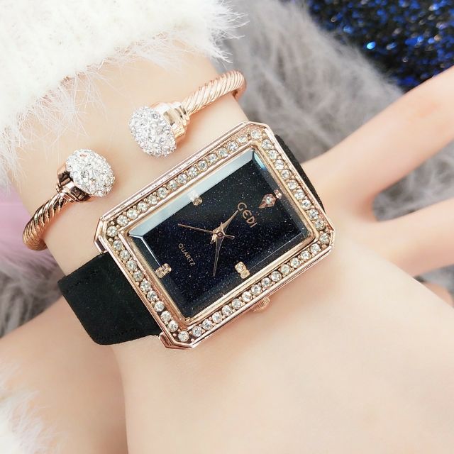 Đồng Hồ Nữ GEDI Mặt Chữ Nhật Đá Nhũ Chính Hãng (Có Clip+ảnh thật)
