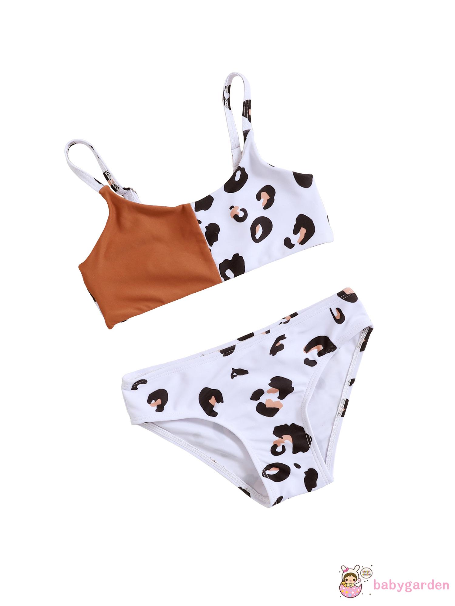 Đồ Bơi 2 Mảnh Không Tay Họa Tiết Da Báo Cho Bé Gái