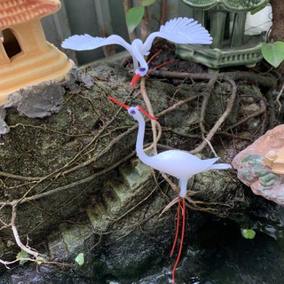 [ Chọn size] Cặp Cò nhựa trắng Trang Trí Hồ Cá, Bể Cá-Hòn Non Bộ,..