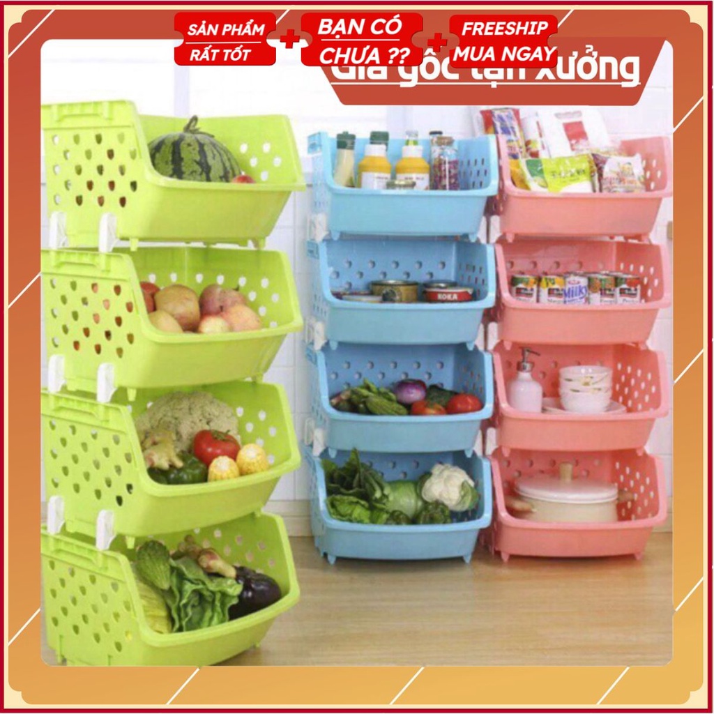Sẵn hàng Rổ nhựa đựng đồ 4 tầng đa năng .