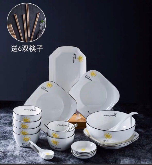 Bộ bát đĩa 4-6 người họa tiết mặt trời cực đáng yêu (hàng sẵn)- VS300