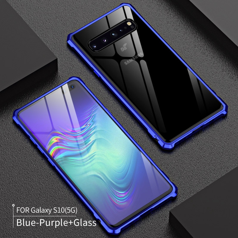 Ốp lưng mặt kính cường lực 9H viền khung kim loại dành cho Samsung Galaxy S10 + S10 Plus s10plus