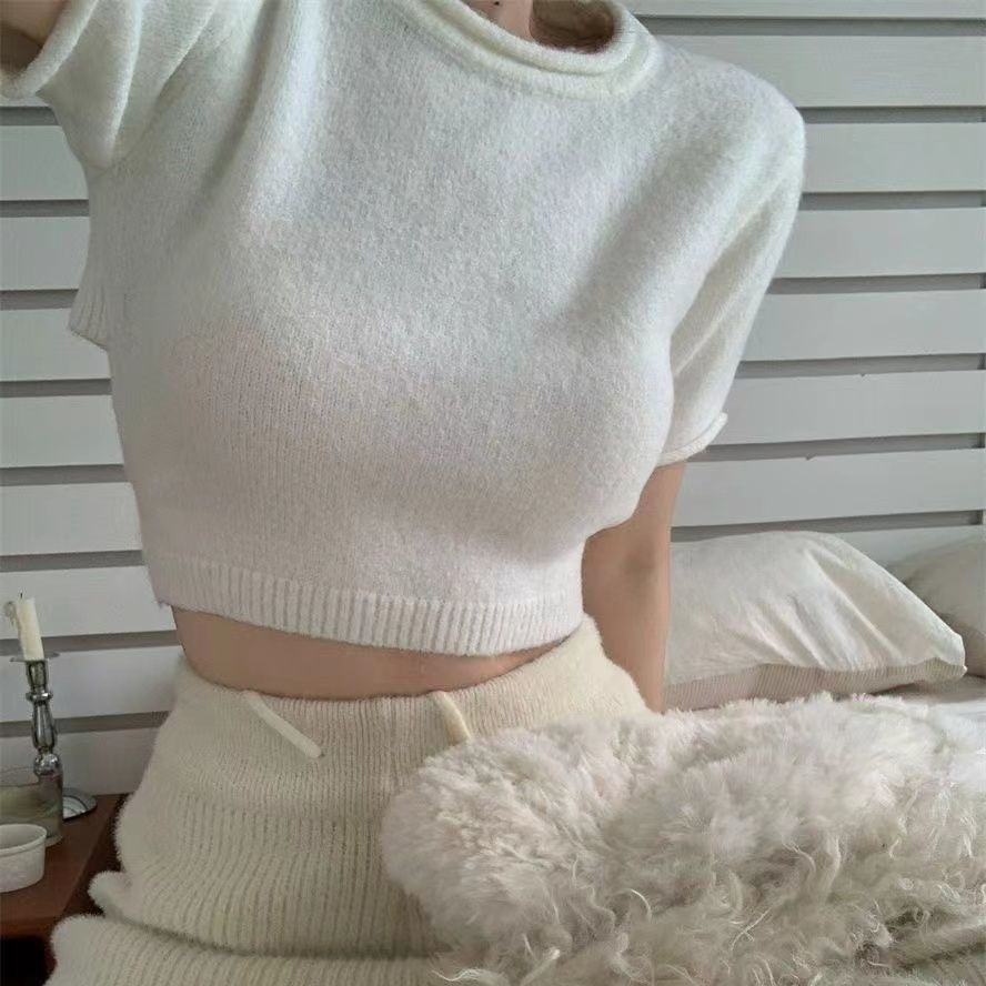 COZOK Áo Croptop Dệt Kim Tay Ngắn Thiết Kế Hở Lưng Quyến Rũ