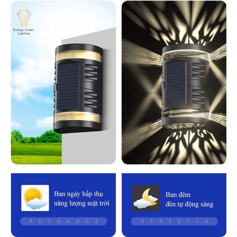 Đèn Tường 2 Đầu Chiếu Sáng Họa Tiết , Hoa Văn Energy Green Lighting MT-151 - Sử Dụng Năng Lượng Mặt Trời - Chống Nước IP