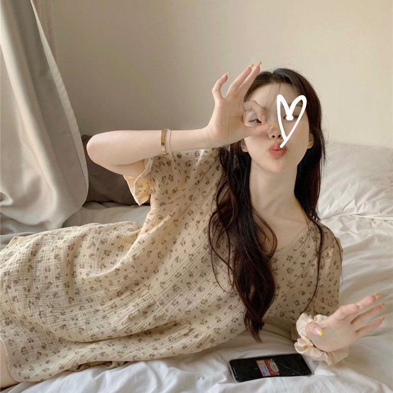 Bộ Đồ Ngủ Áo Tay Phồng Phối Quần Short In Hoa Kiểu retro Hàn Quốc Thời Trang