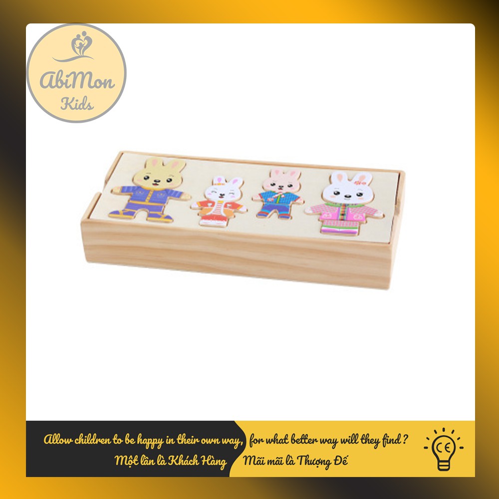 Bộ Trang Phục Gia Đình Thỏ Cho Bé ☘️ Montessori cao cấp ✨ (Đồ chơi Gỗ - Giáo Dục - An toàn - Thông minh)