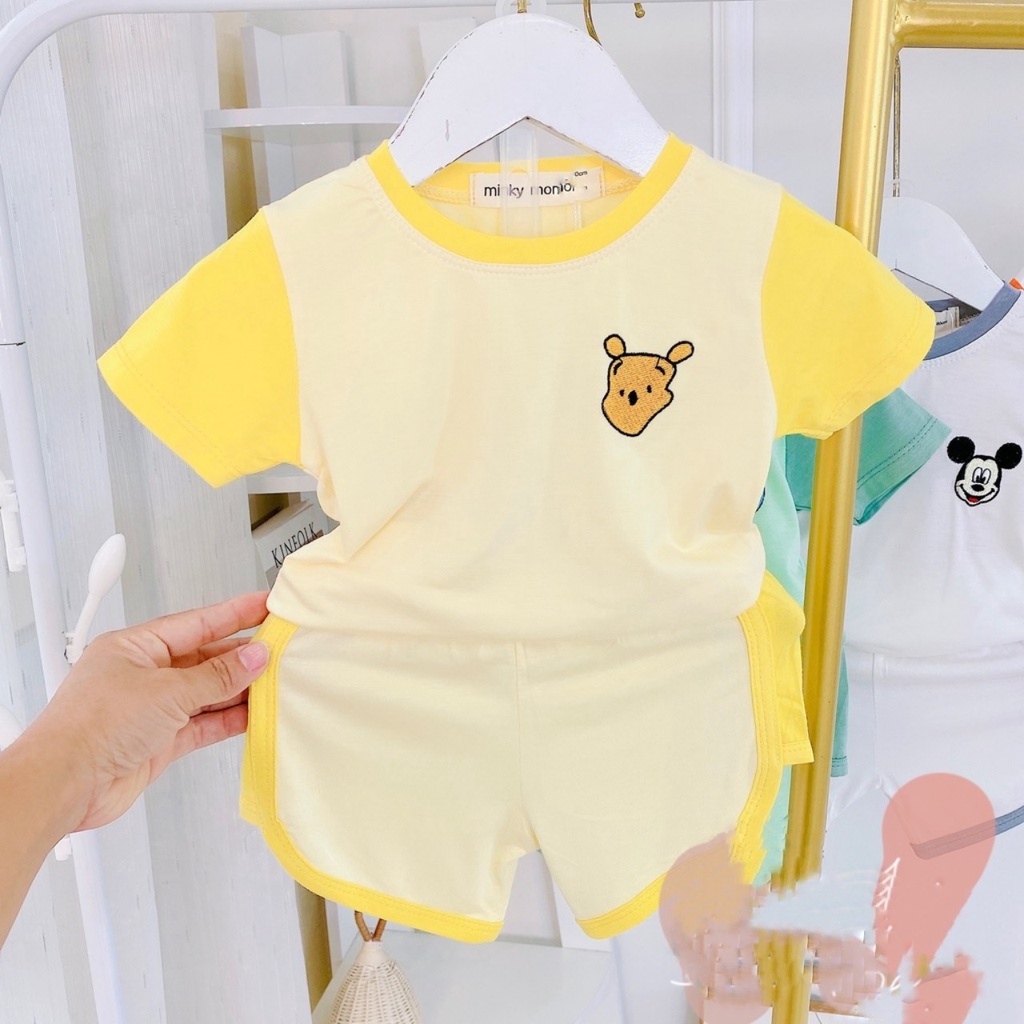 Quần Áo Trẻ Em, Bộ Minky Mom Cộc Tay Chất Thun Lạnh Thêu Hình Chuột Mèo