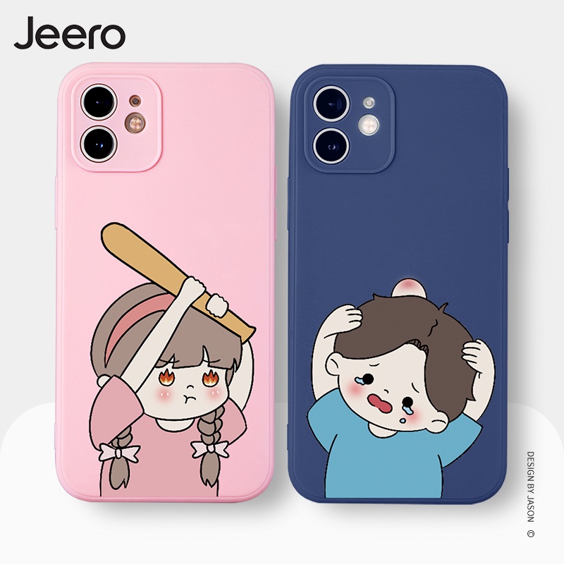 Ốp lưng JEERO chống sốc ngộ nghĩnh hài hước hình bựa hoạt hình cặp đôi dễ thương đẹp silicon mềm Cho iPhone 13 12 11 Pro Max SE 2020 X XR XS 8 7 ip 6S 6 Plus kute HFE871
