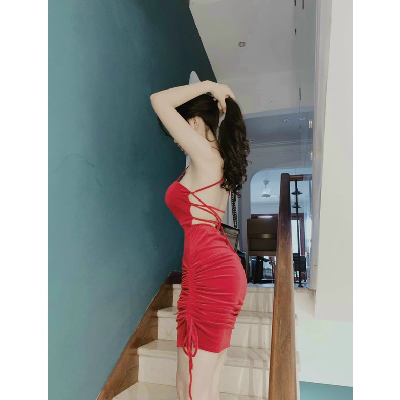 Đầm Nhung Đan Dây Lưng Khoe Dáng Siêu Quyến Rũ UP