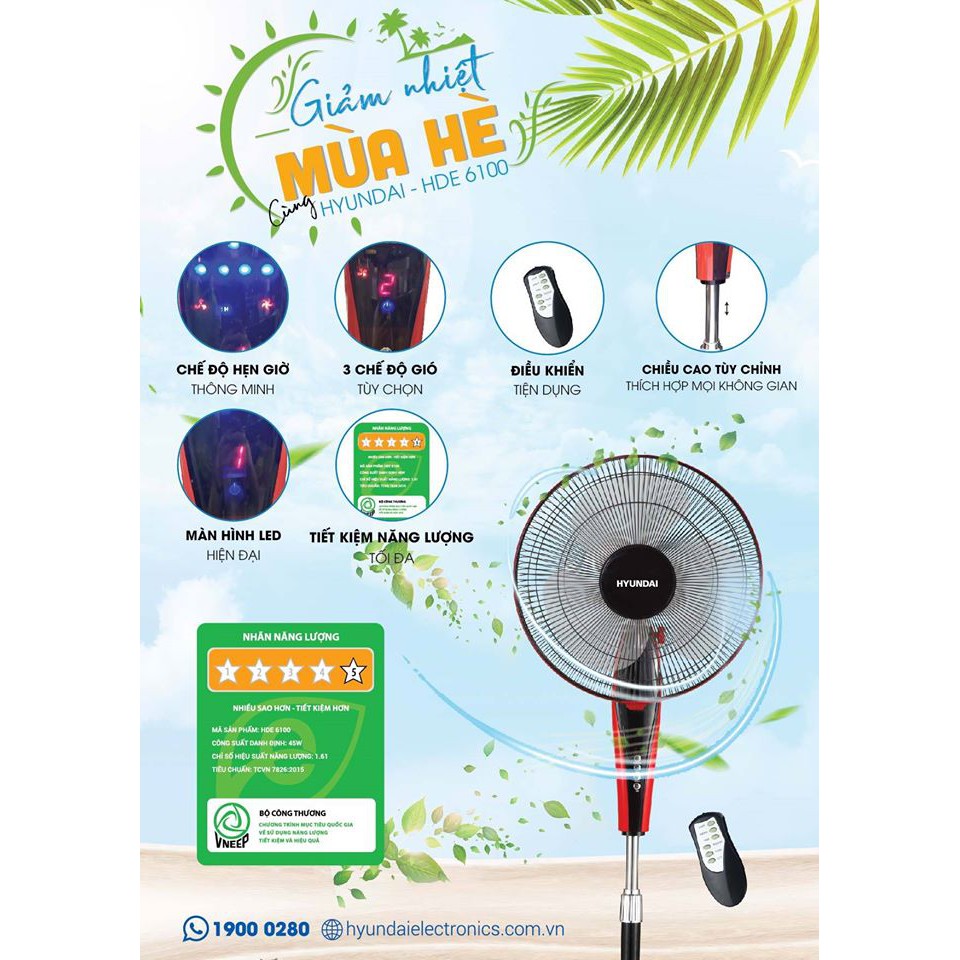 Quạt Cây Hyundai Chính Hãng HDE 6100 Có Điều Khiển Từ Xa [Tem bảo hành điện tử 12 tháng] | BigBuy360 - bigbuy360.vn