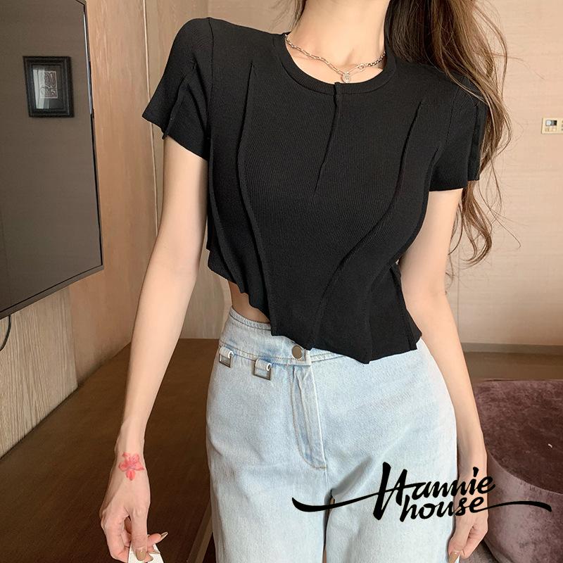 Áo Croptop Tay Ngắn Cổ Tròn Thiết Kế Bất Đối Xứng Cho Nữ | BigBuy360 - bigbuy360.vn