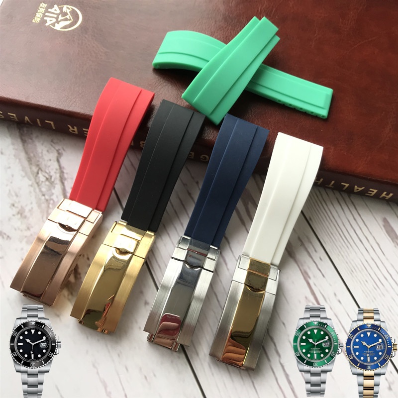 Dây Đeo Đồng Hồ Rolex Bằng Cao Su Silicon Màu Xanh Lá/Đen Thời Trang Cho Nam