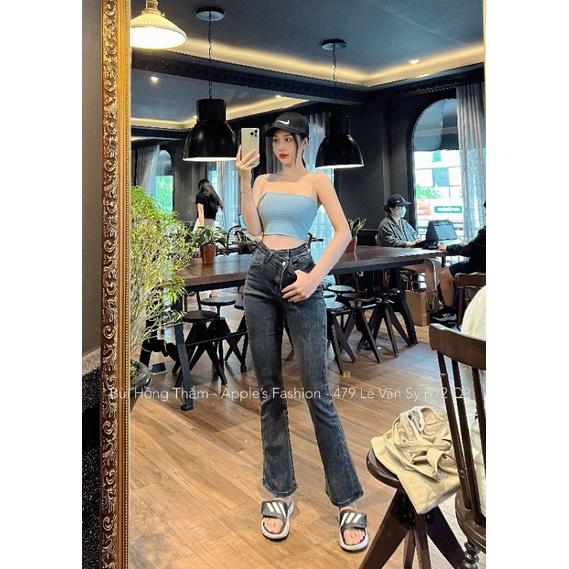 Quần jeans ống loe cạp chéo 2 màu