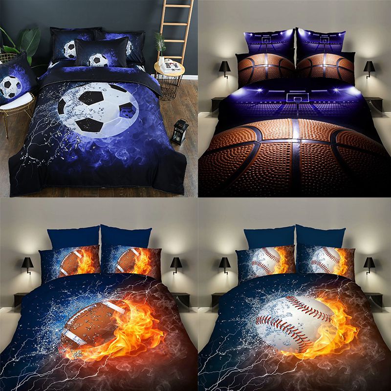 Bộ Vỏ Chăn Ga Gối Đệm Họa Tiết Bóng Đá / Bóng Rổ 3D