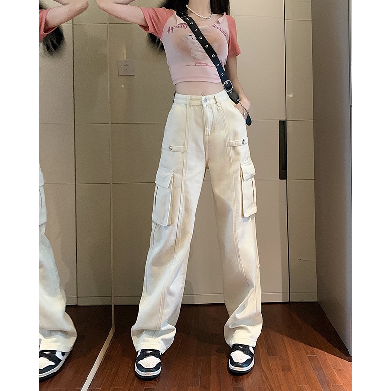 Quần Yếm denim Lưng Cao Ống Rộng Thời Trang Hàn Quốc Cho Nữ