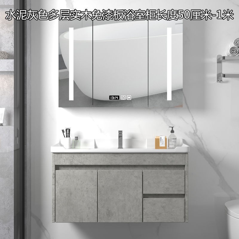 Ván xi măng màu xám nhiều lớp gỗ chắc chắn không sơn phòng tắm chậu rửa bằng sứ tủ kết hợp bàn trang điểm gương th