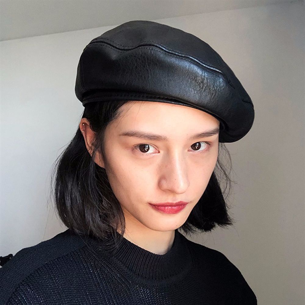 Nón beret bằng da PU phong cách Hàn Quốc cổ điển cho nữ