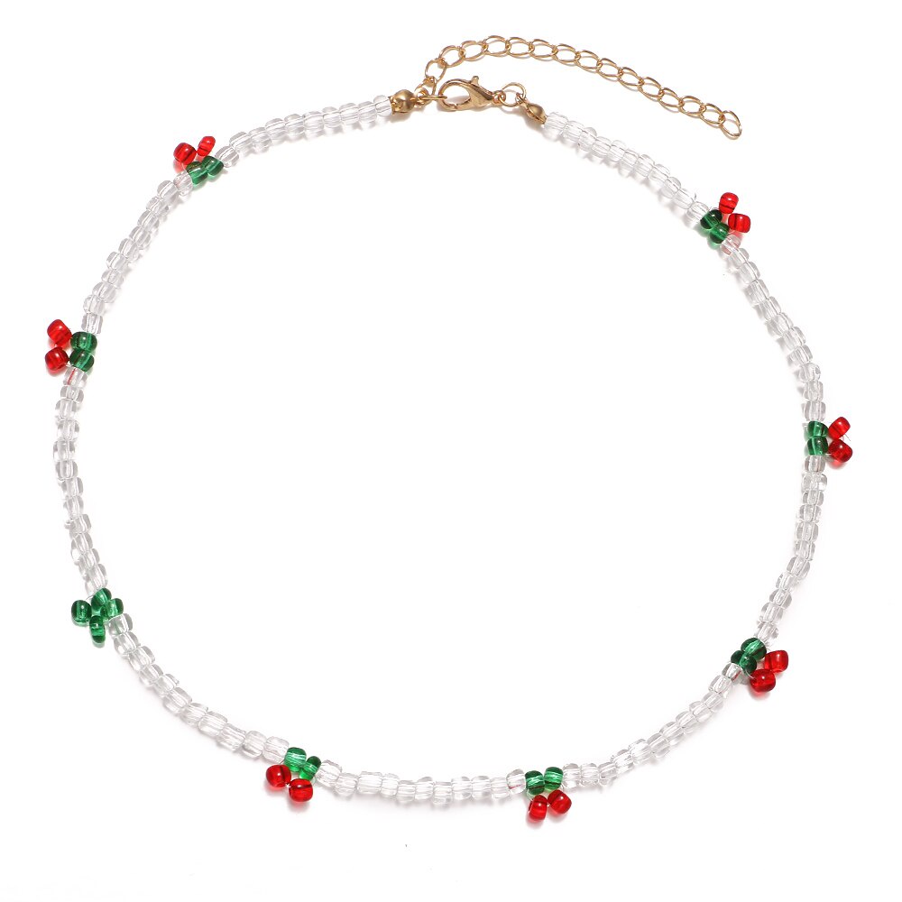 Vòng cổ choker hai lớp đính hạt ngọc trai và hoa nhiều màu sắc phong cách Bohemian Y2K cho nữ