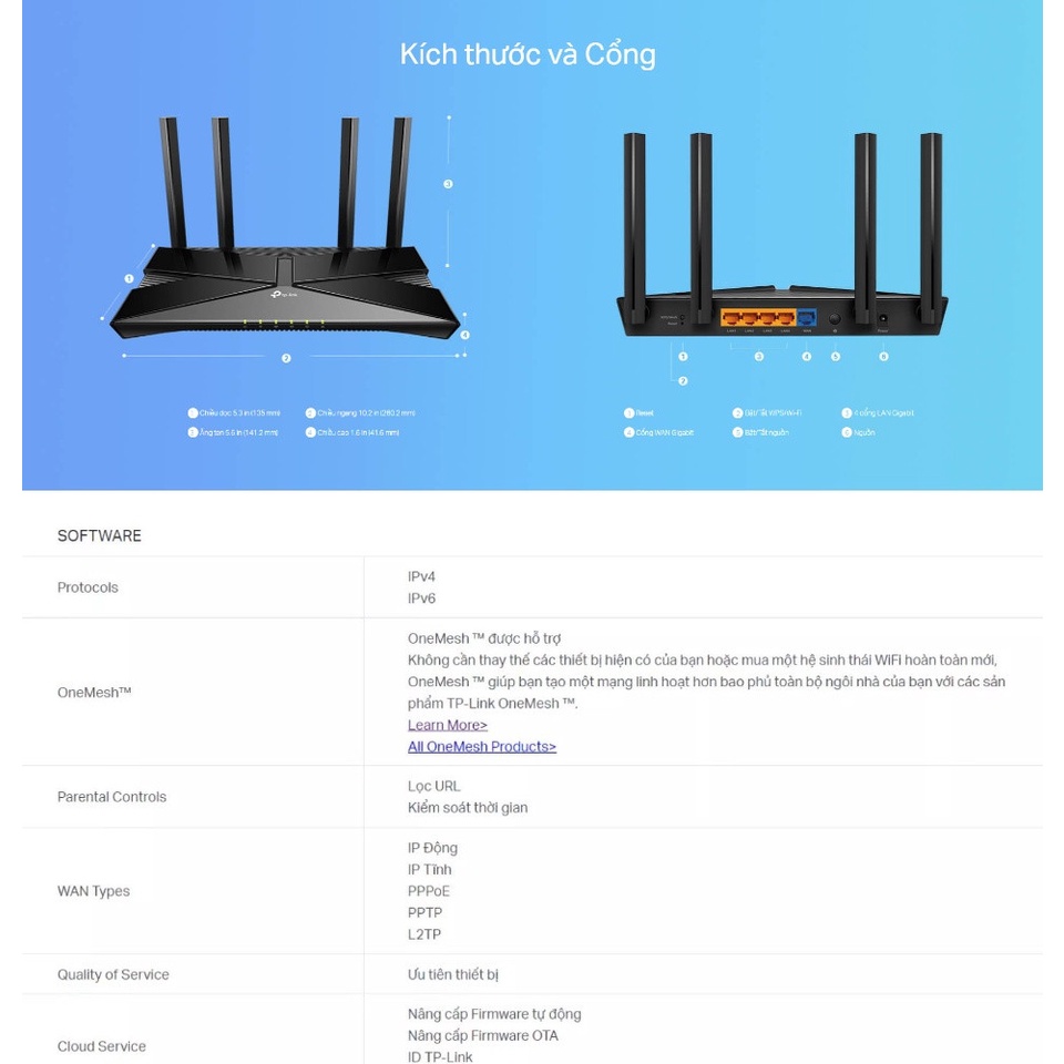 Bộ phát Wi-Fi 6 ARCHER AX23 băng tần kép AX1800 Tốc Độ Siêu Nhanh - Hàng chính hãng