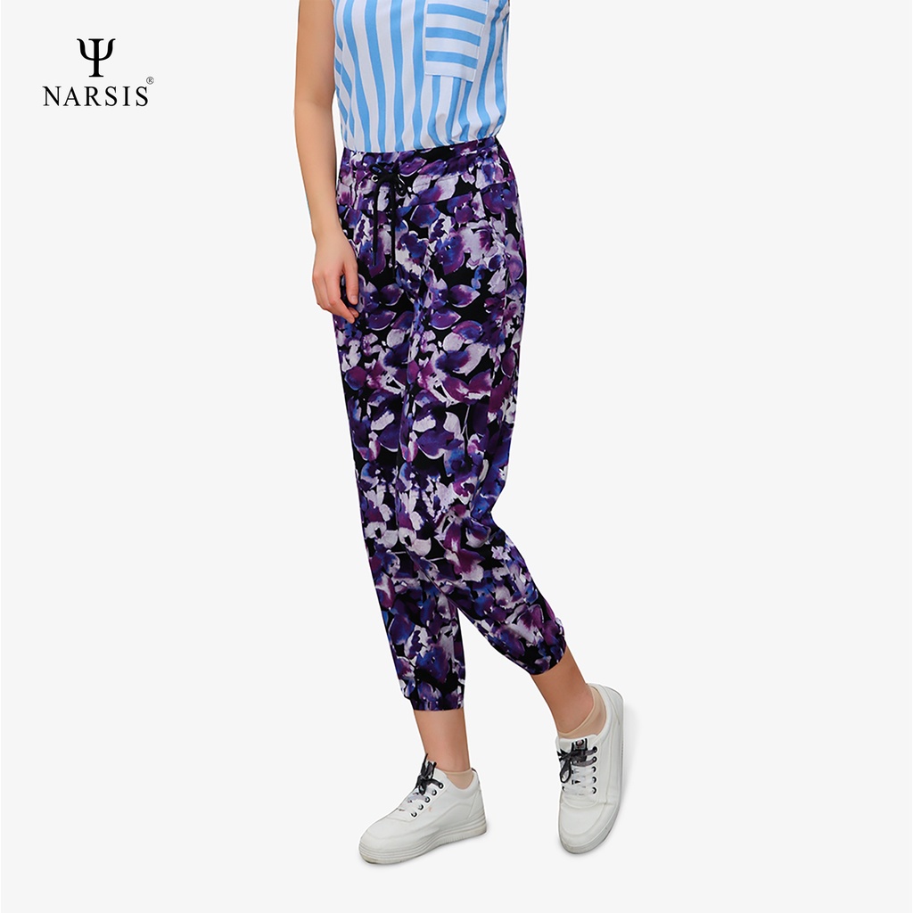 Quần kiểu nữ Narsis P8040 hoa văn có dây rút
