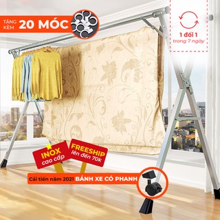 Giá phơi quần áo thông minh gấp gọn bằng inox cải tiến chân bánh xe có phanh - giàn phơi đồ, sào phơi quần áo Chính hãng