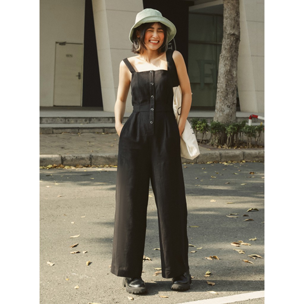 Jumsuit 2 dây ống suông thời trang GAGO plain sleeveless jumpsuit màu đen GG3273