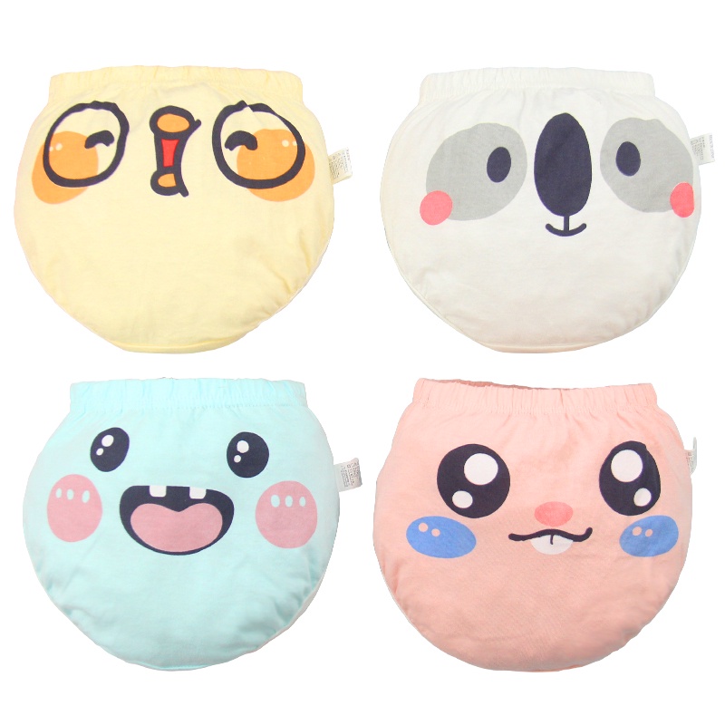 Bộ 4 quần lót bông LUCKY BIG CAT mềm mại thoáng khí họa tiết dễ thương kiểu hoạt hình thời trang dành cho bé gái