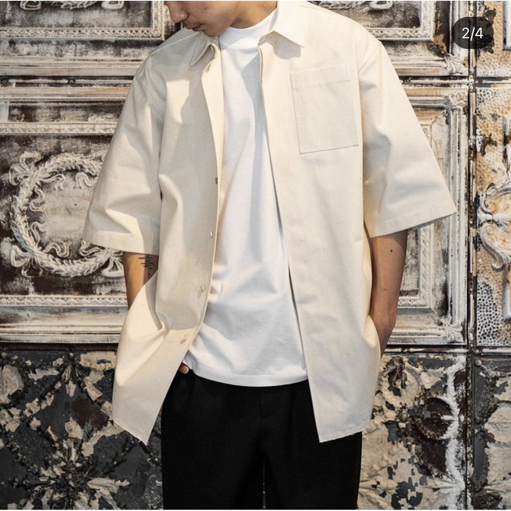 JIL SANDER new minimalist back letter logo printed linen cotton short-sleeved shirt