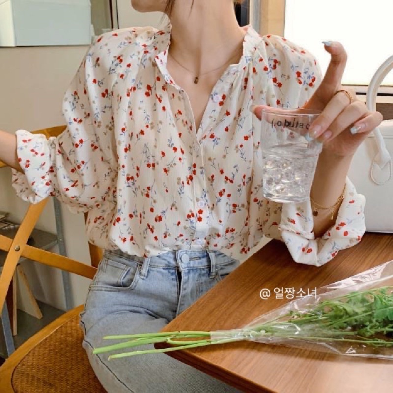 Sơ mi hoa nhí dài tay mùa thu phong cách HQ