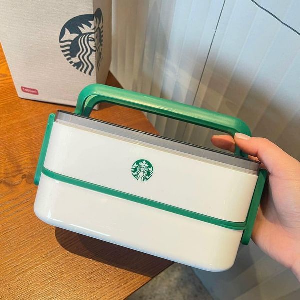 Hộp Đựng Cơm Starbucks Giữ Nhiệt Văn Phòng 2 Tầng Ruột Inox 304 Tặng Kèm Thìa Đũa