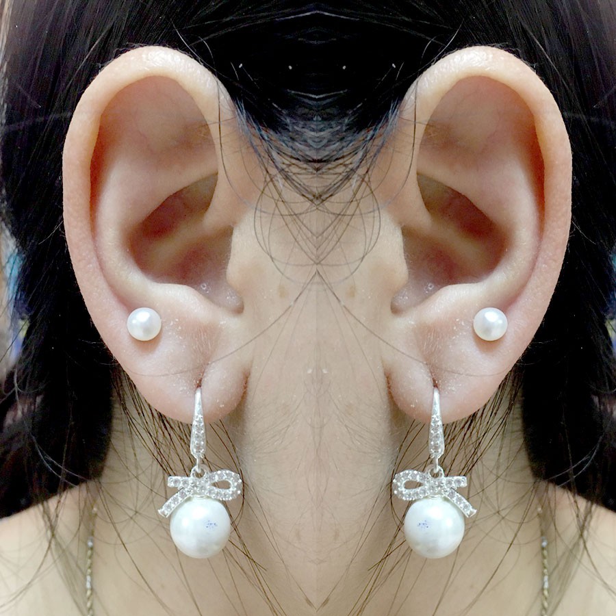Bông tai nữ khuyên móc gắn ngọc size10ly chất liệu bạc thật không xi mạ trang sức Bạc Quang Thản - QTBT106