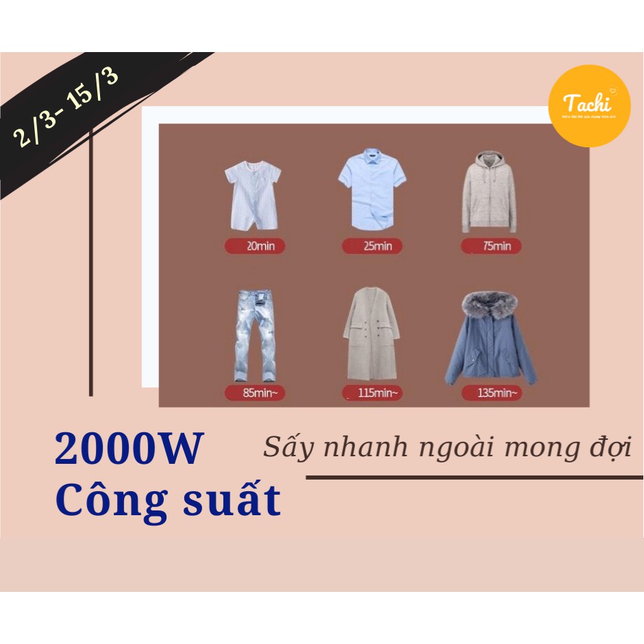 [HÀNG CHÍNH HÃNG - BH 12 THÁNG] Tủ sấy quần áo gấp gọn Tinme, công suất 2000W siêu lớn, 3 chế độ sấy