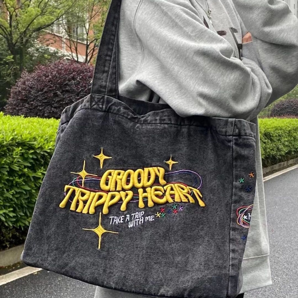 Túi Xách Denim Thêu Họa Tiết Y2K Thời Trang Nữ Tính