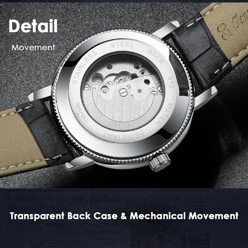 TEVISE T612 Luminous Automatic Mechanical Watches with Leather Strap