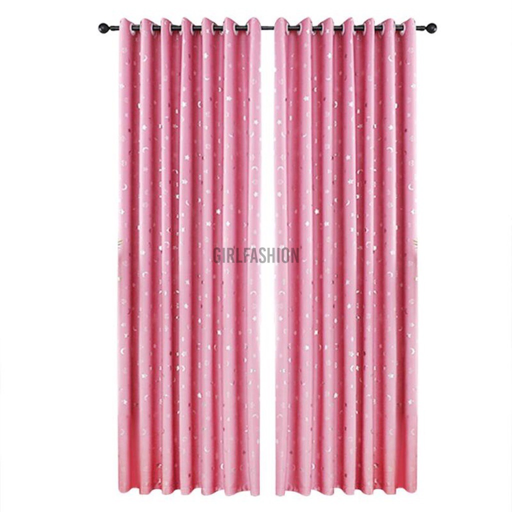 2Pcs Star Moon Print Bedroom Blackout Curtains Living Room Shading Window Blinds