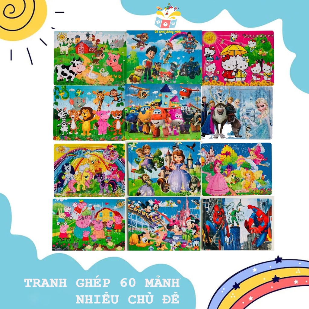 Tranh ghép hình 60 mảnh - 40 mảnh nhiều chủ đề, Bộ xếp hình gỗ cho bé