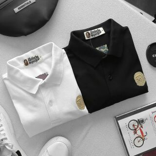 Áo thun có cổ polo BAPE  cá mập logo màu gold