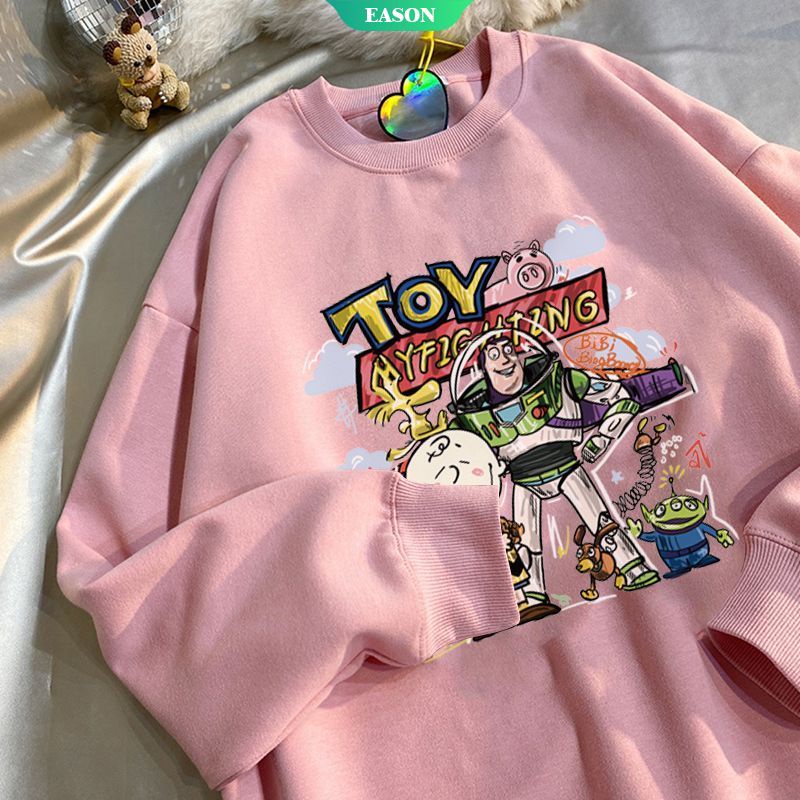 Áo Sweater Tay Dài Lót Nhung Dáng Rộng In Hoạt Hình Toy Story Kiểu Hàn Quốc Thời Trang Thu Đông 2022