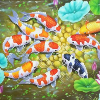 Tranh dán tường 3D Cửu Ngư Quần Hội