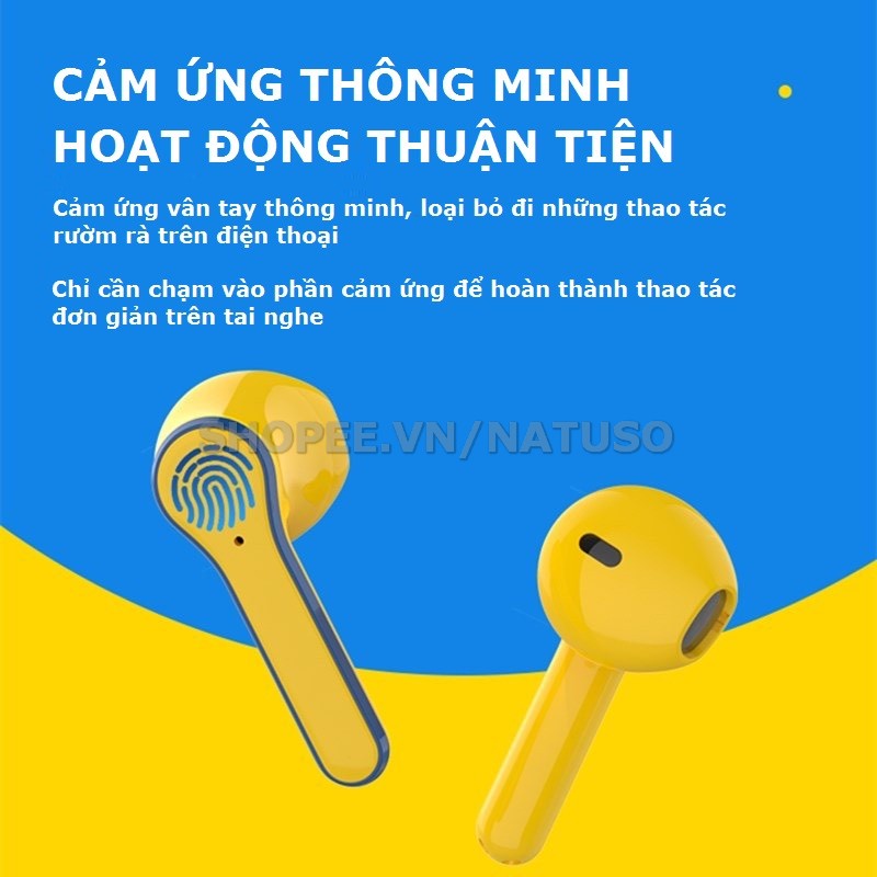 Tai nghe không dây nhét tai bluetooth cảm ứng Natuso Pro12 TWS 5.0 hình minion cute âm thanh chất lượng