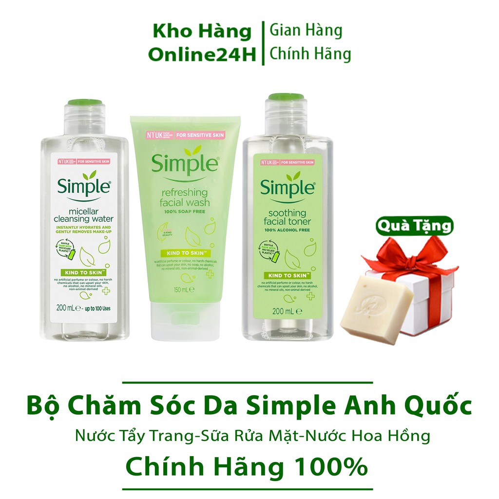 COMBO LÀM SẠCH SIMPLE TẨY TRANG + SỮA RỬA MẶT + NƯỚC HOA HỒNG