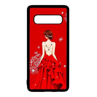 Ốp lưng samsung galaxy s10 - samsung s10 plus - cô gái hai dây đầm đỏ