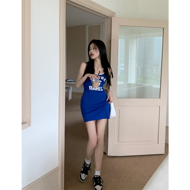 Đầm Dệt Kim Hai Dây Dáng Ôm In Chữ Thời Trang Mùa Hè Hàn Quốc 2022 86 Cho Nữ