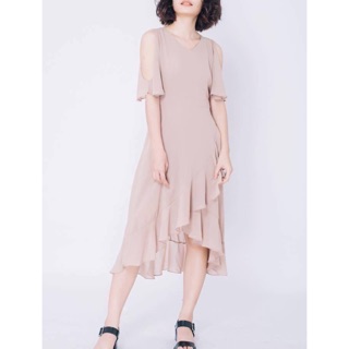 Đầm dáng xòe khoét tay hồng pastel