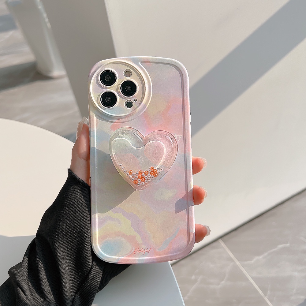 Ốp điện thoại màu nhuộm có giá đỡ trái tim thích hợp cho Iphone 11 12 13 14 PLUS PRO MAX
