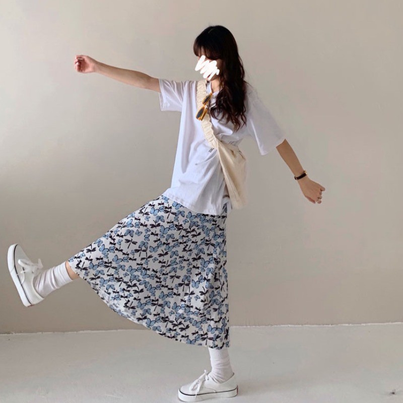 (ORDER) Chân váy xòe dài midi hoa nhí màu xanh vintage đơn giản  kiểu Pháp | BigBuy360 - bigbuy360.vn