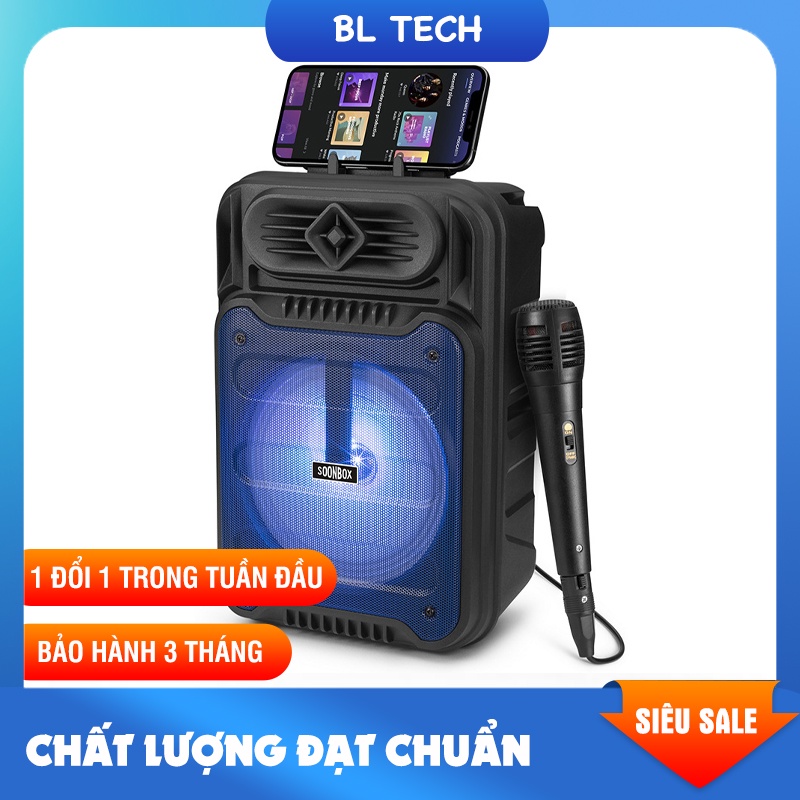 Loa bluetooth không dây kèm micro hát karaoke giá rẻ đèn LED sáng độc đáo âm thanh tuyệt vời có chức năng nghe đài FM