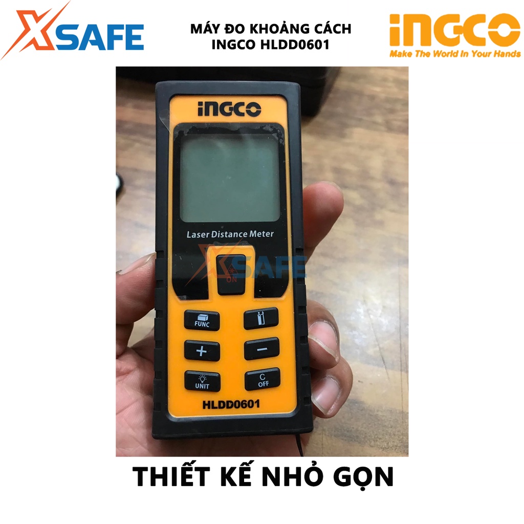Máy đo khoảng cách tia laser INGCO HLDD0601 phạm vi đo 0.05-60m, độ chính xác cao, loại laser 635nm, 5000 lần đo