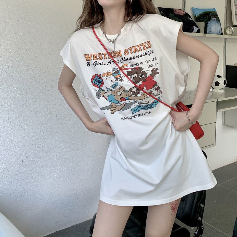 Áo Thun Sát Nách Dáng Rộng In Họa Tiết Thời Trang Mùa Hè Hàng Mới Phong Cách Phương Tây Cho Nữ